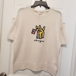 Life Is Good Knit Top S/Sleeve Size Large, Festive And Fun!